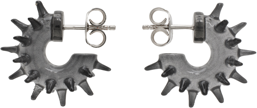 Hugo Kreit Ssense Exclusive Grey Mini Spiky Earrings In Smoke