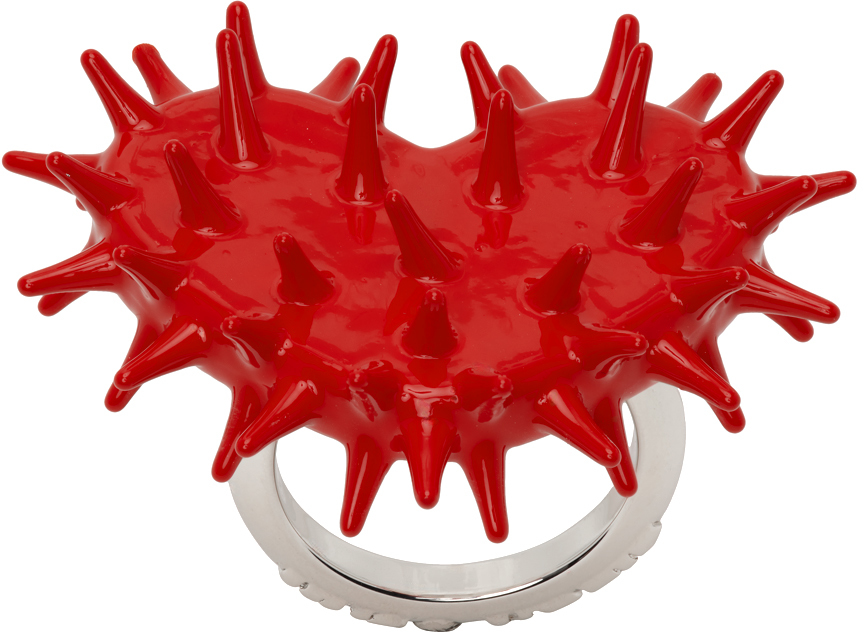 Hugo Kreit Silver & Red Spiky Heart Ring