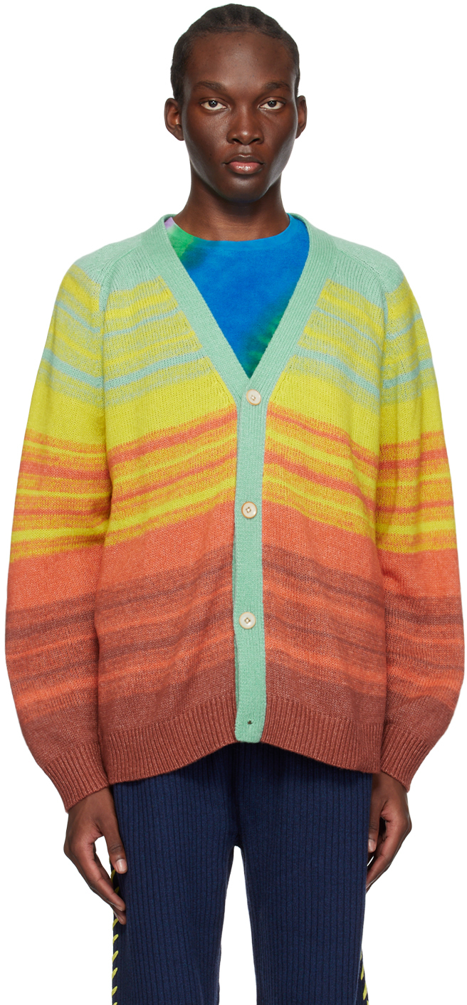 The Elder Statesman Striped Cashmere And Cotton-blend Cardigan In C768 Jnp/chr/tag/hck