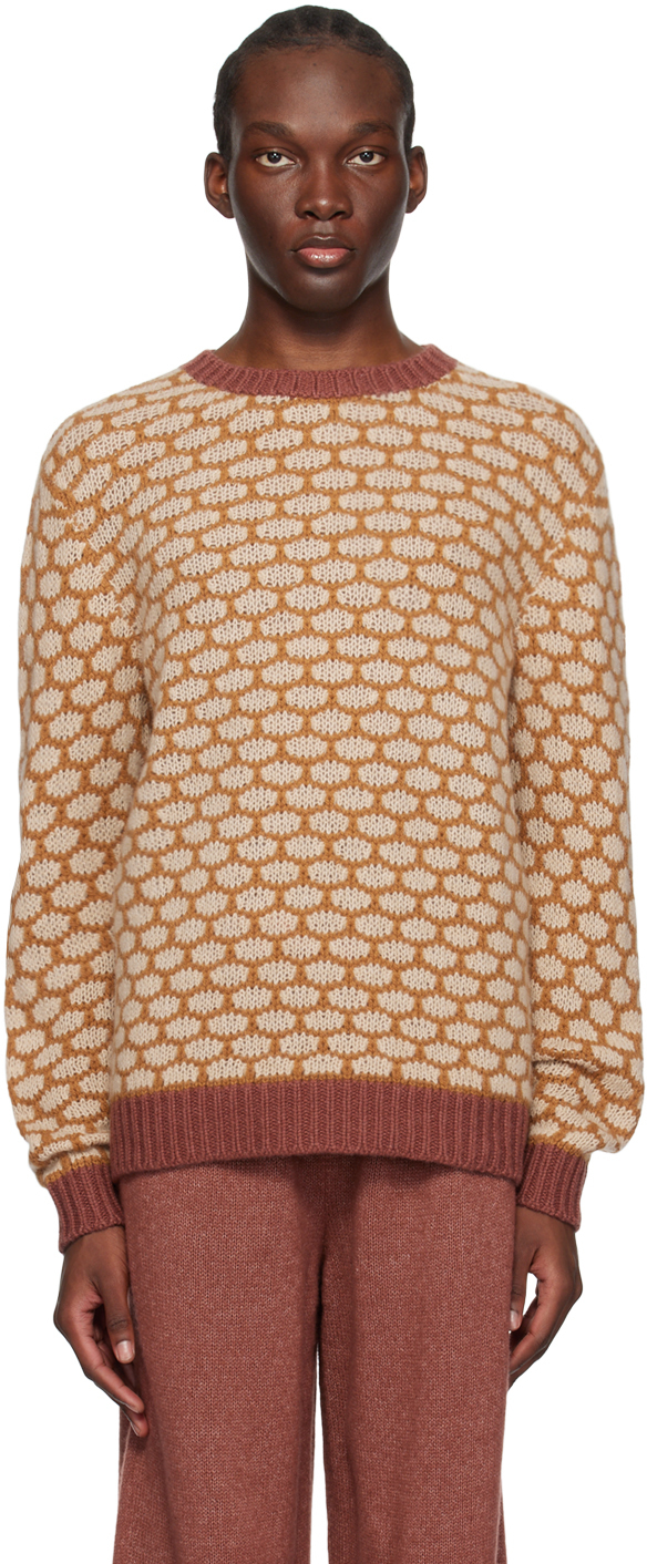 The Elder Statesman Beige & Brown Brick Sweater In C759 Hickory/khaki/b