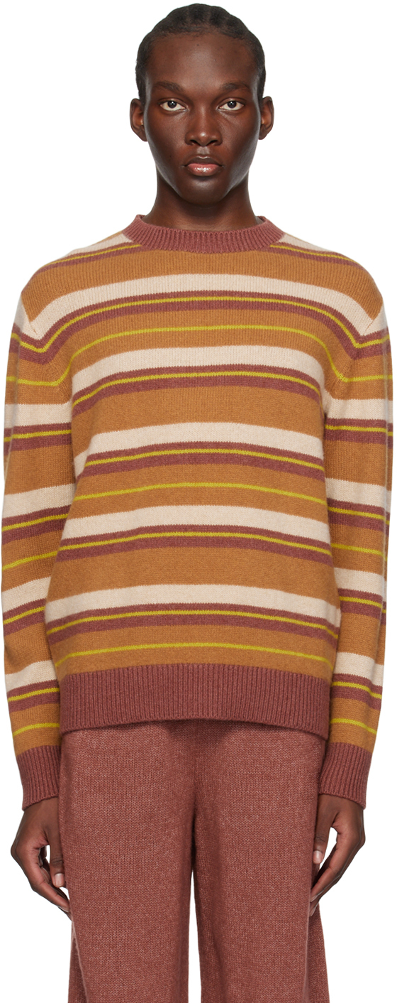The Elder Statesman Men's Shadow Striped Cashmere Sweater In Brown