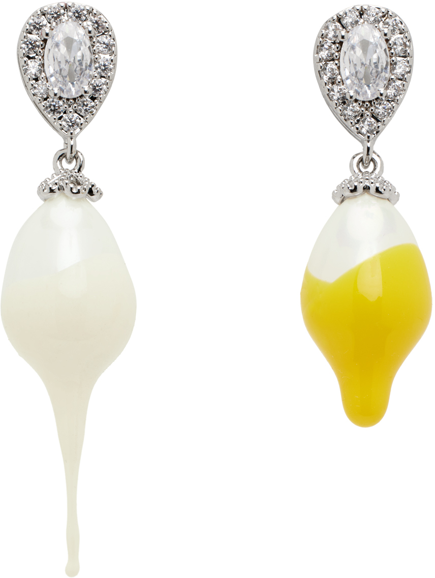 Ottolinger Silver Pearl Drop Earrings In Yellow/white