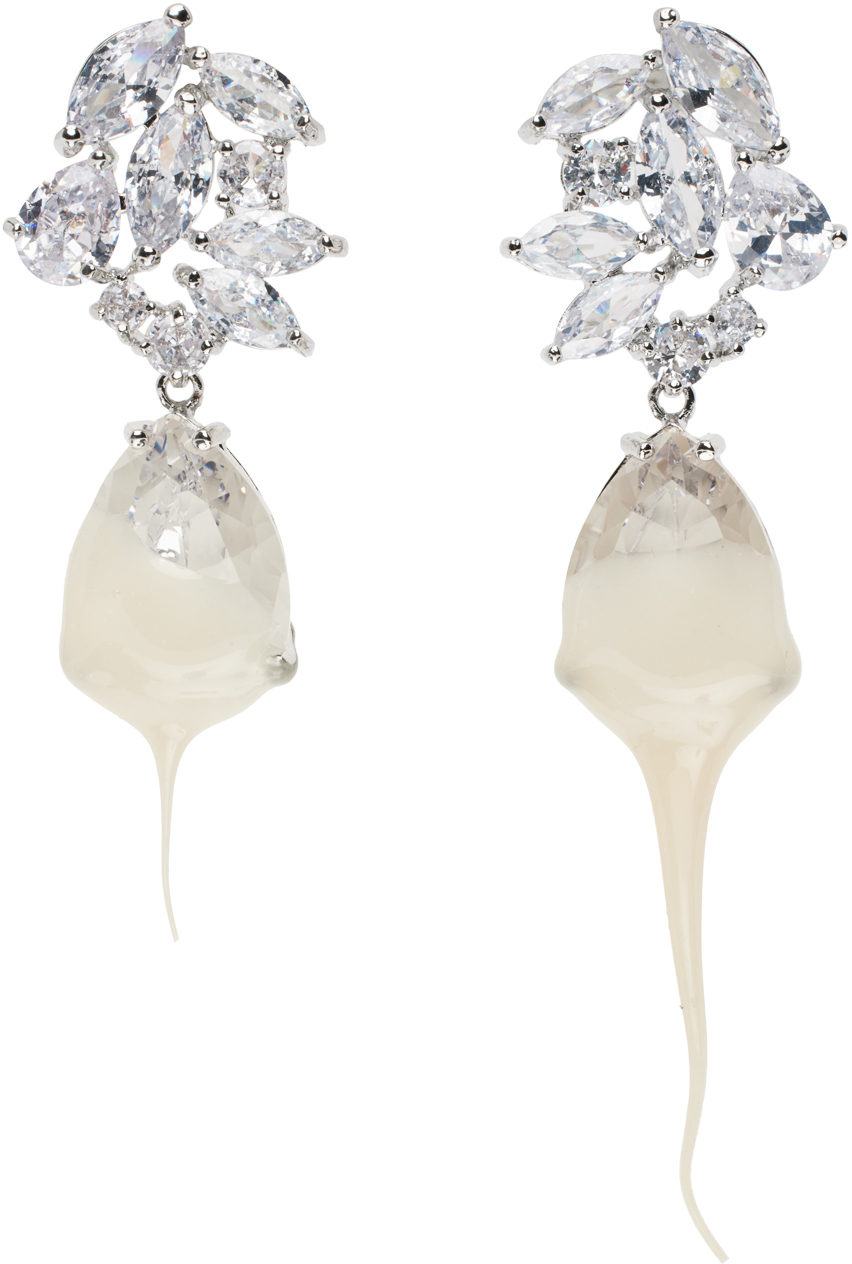 Silver & Off-White Diamond Dip Earrings