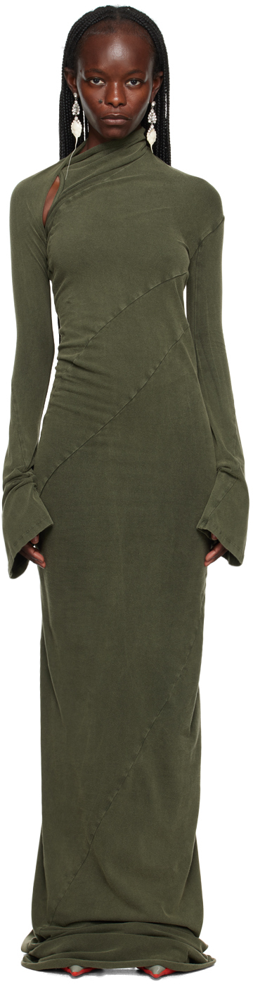 Ottolinger Twisted Stretch Cotton Jersey Maxi Dress In Green Acid Wash