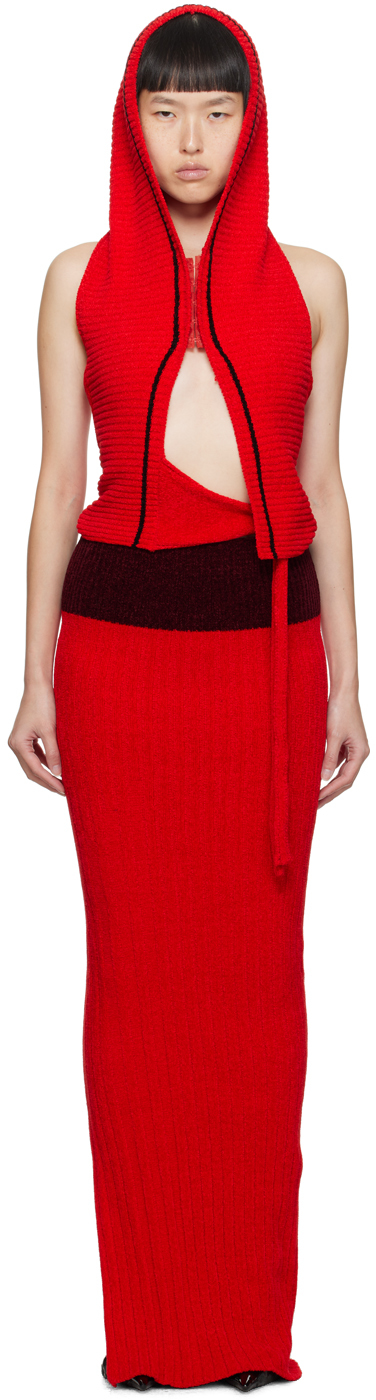 Ottolinger: Red Hooded Maxi Dress | SSENSE
