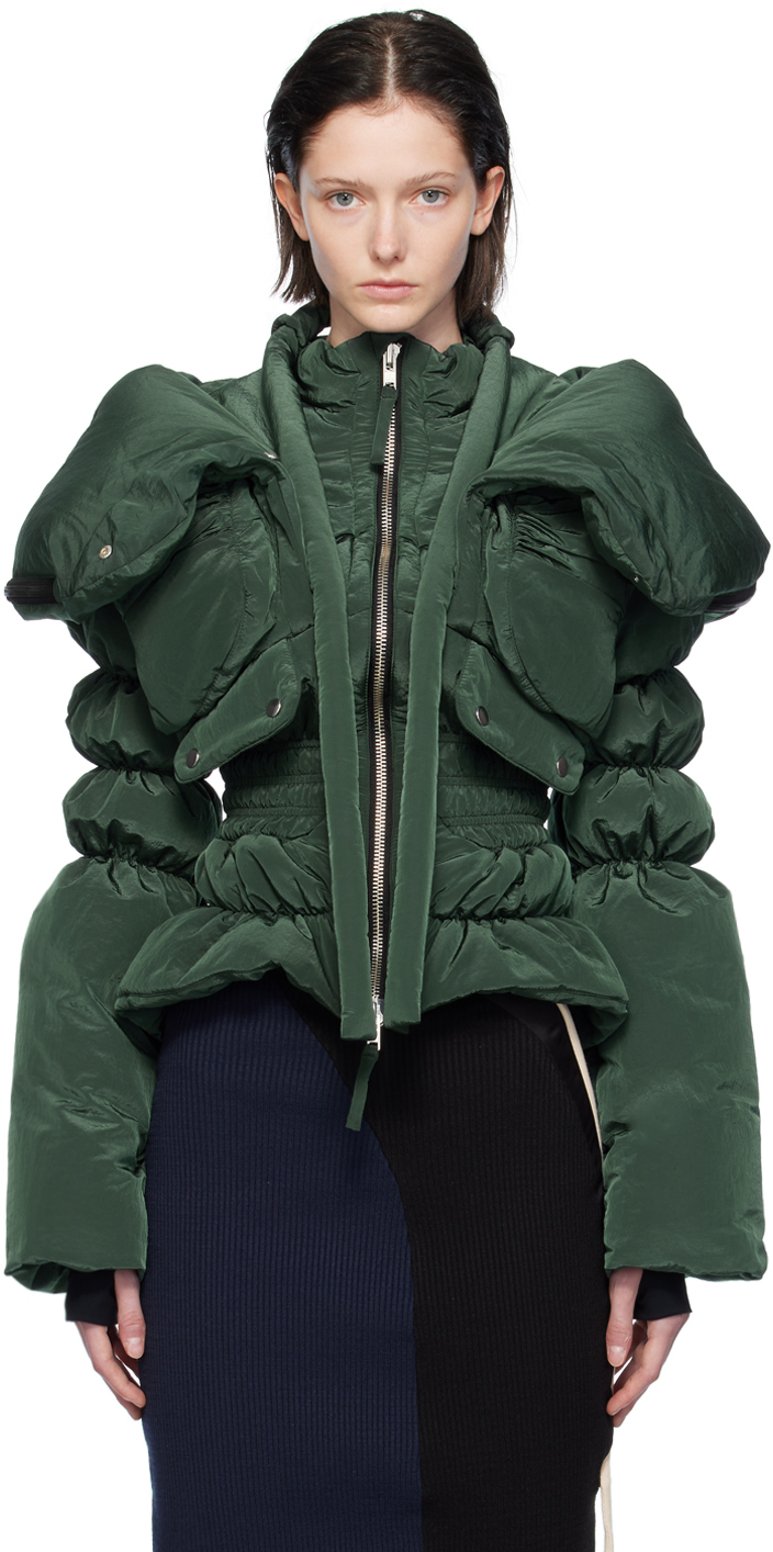 Ottolinger: Green Big Collar Down Jacket | SSENSE