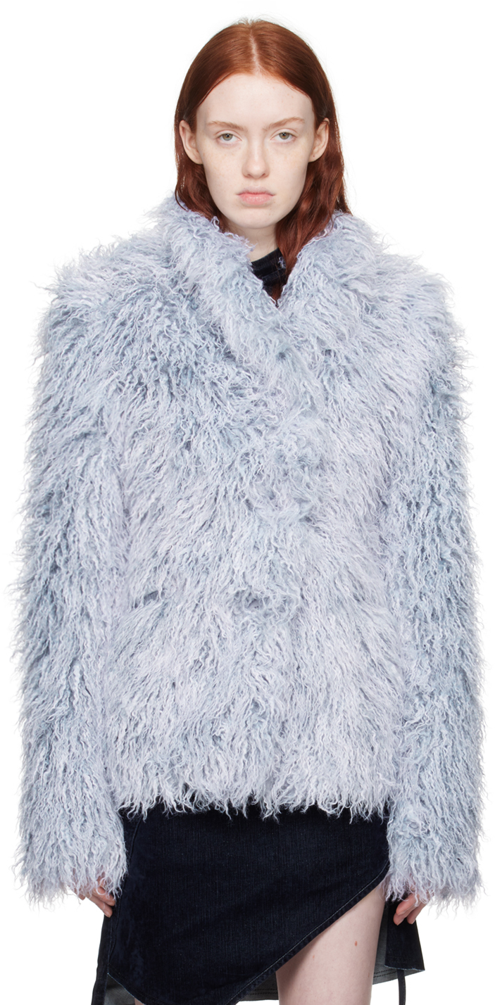 Shop Ottolinger Blue Fitted Faux-fur Blazer In Sky Blue