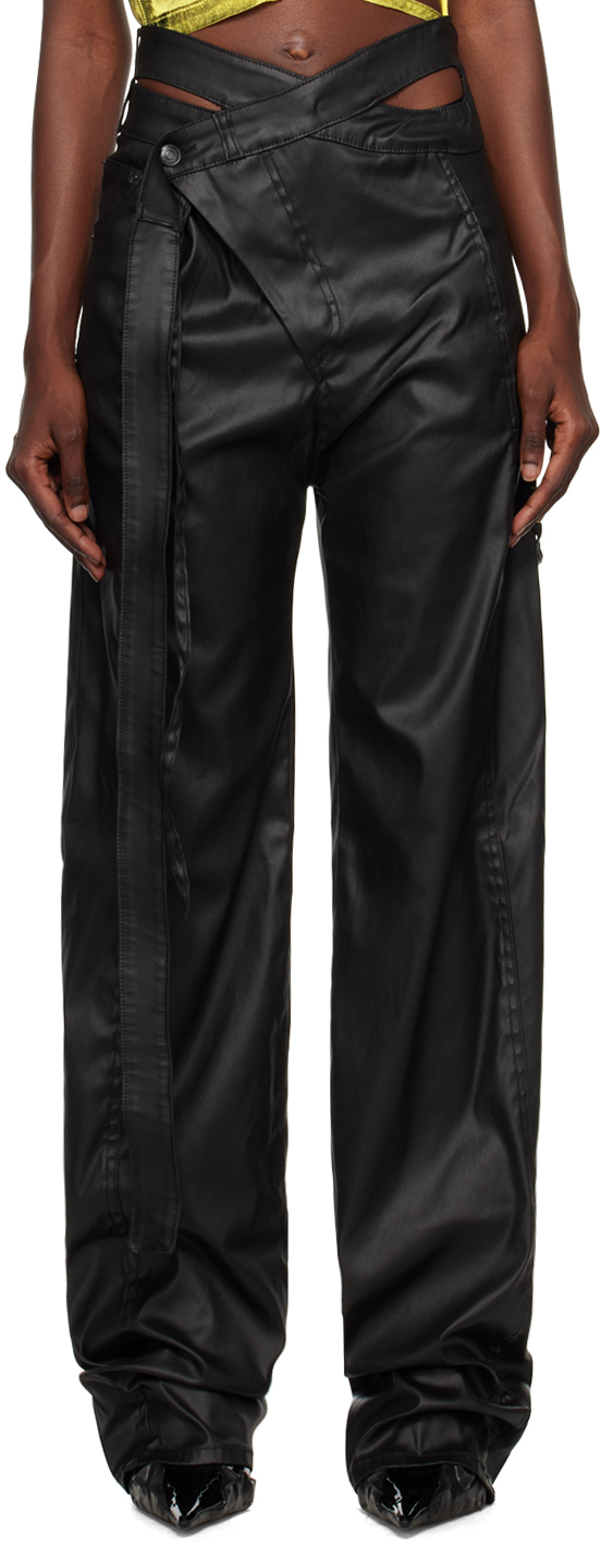 Ottolinger Black Wrap Faux-Leather Jeans