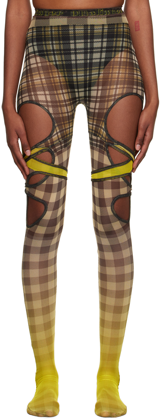 Ottolinger Multicolor Deconstructed Tights In Yellow Plaid