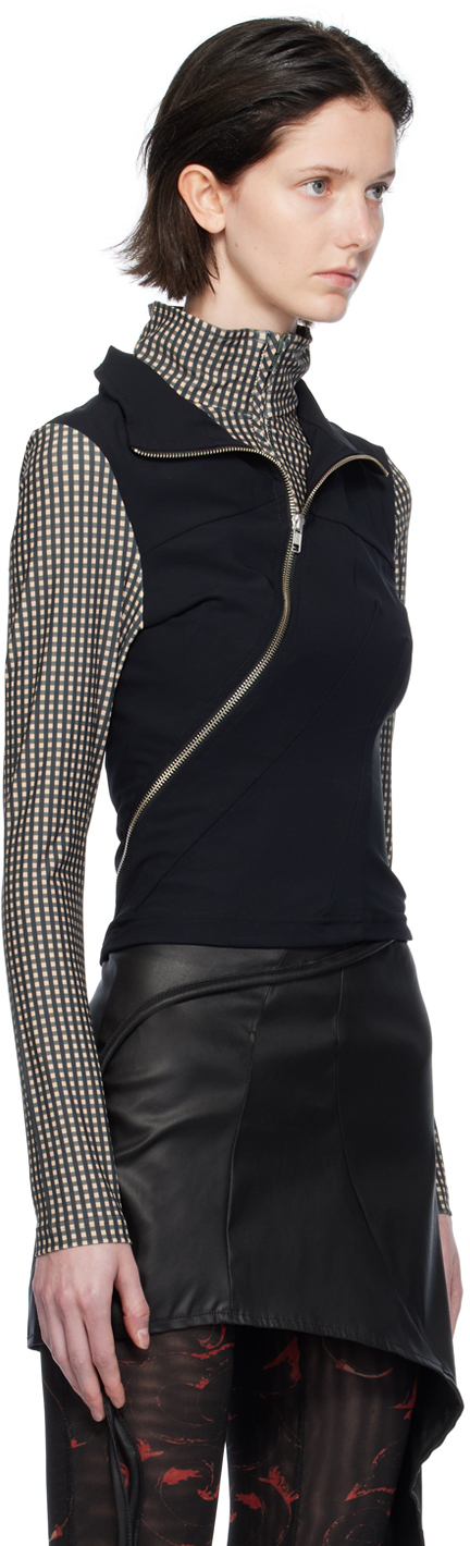 Ottolinger Black Double Collar Turtleneck In Plaid Print/black