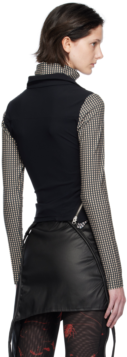 Ottolinger Black Double Collar Turtleneck In Plaid Print/black