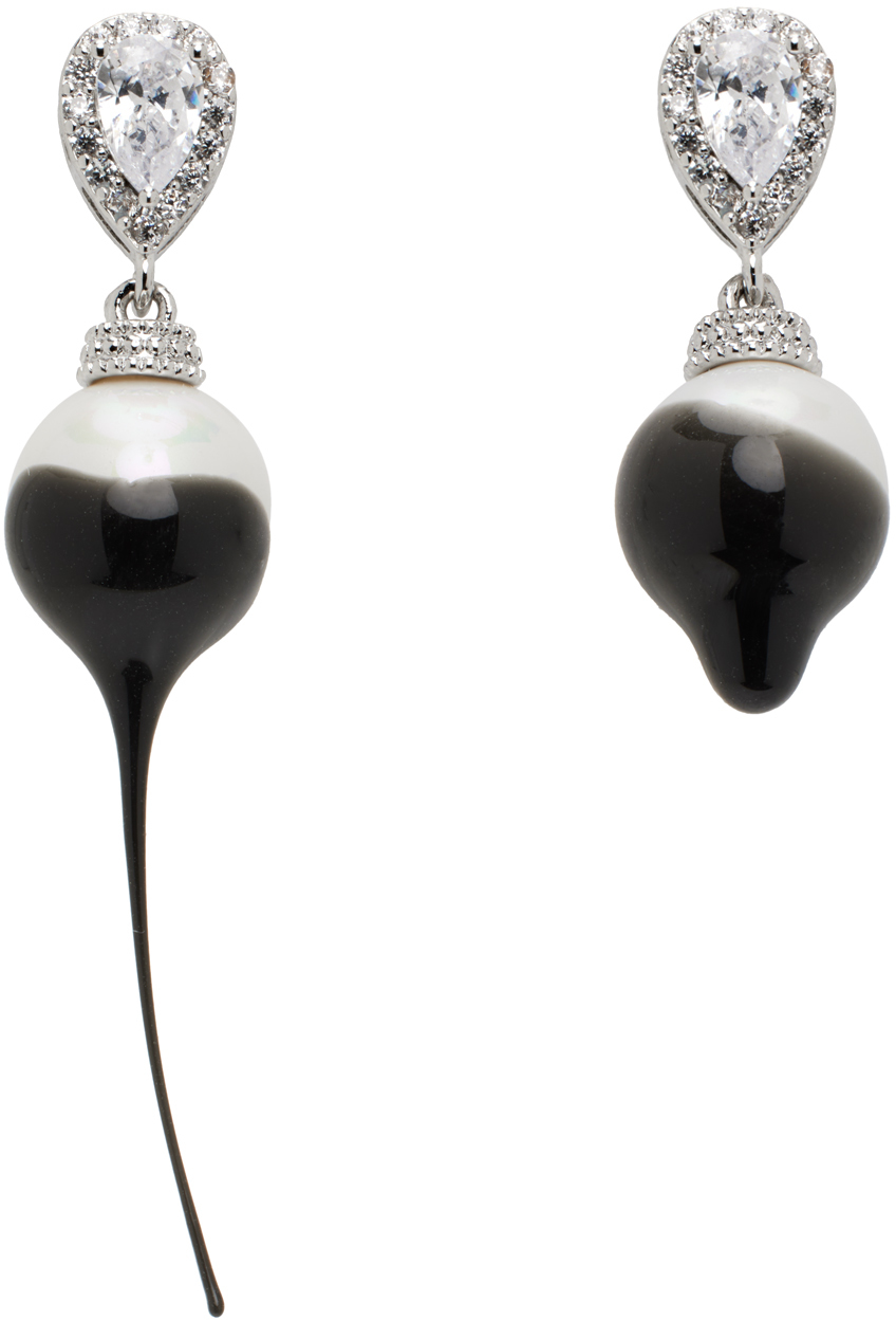 Silver & Black Pearl Drop Earrrings