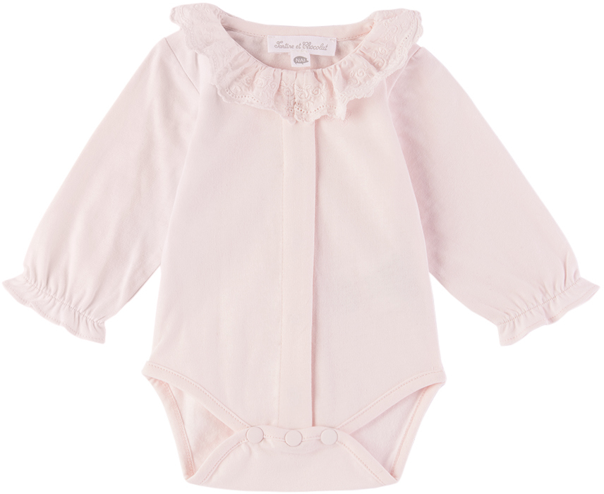 Tartine Et Chocolat Baby Pink Embroidered Bodysuit In Rose Pale