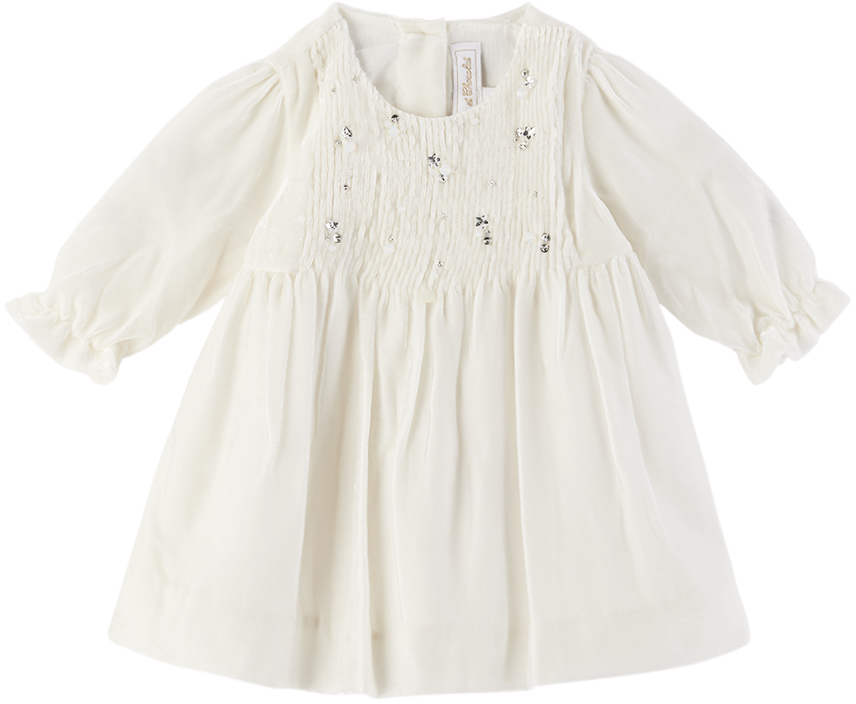 Shop Tartine Et Chocolat Baby White Crystal-cut Dress In Nacre