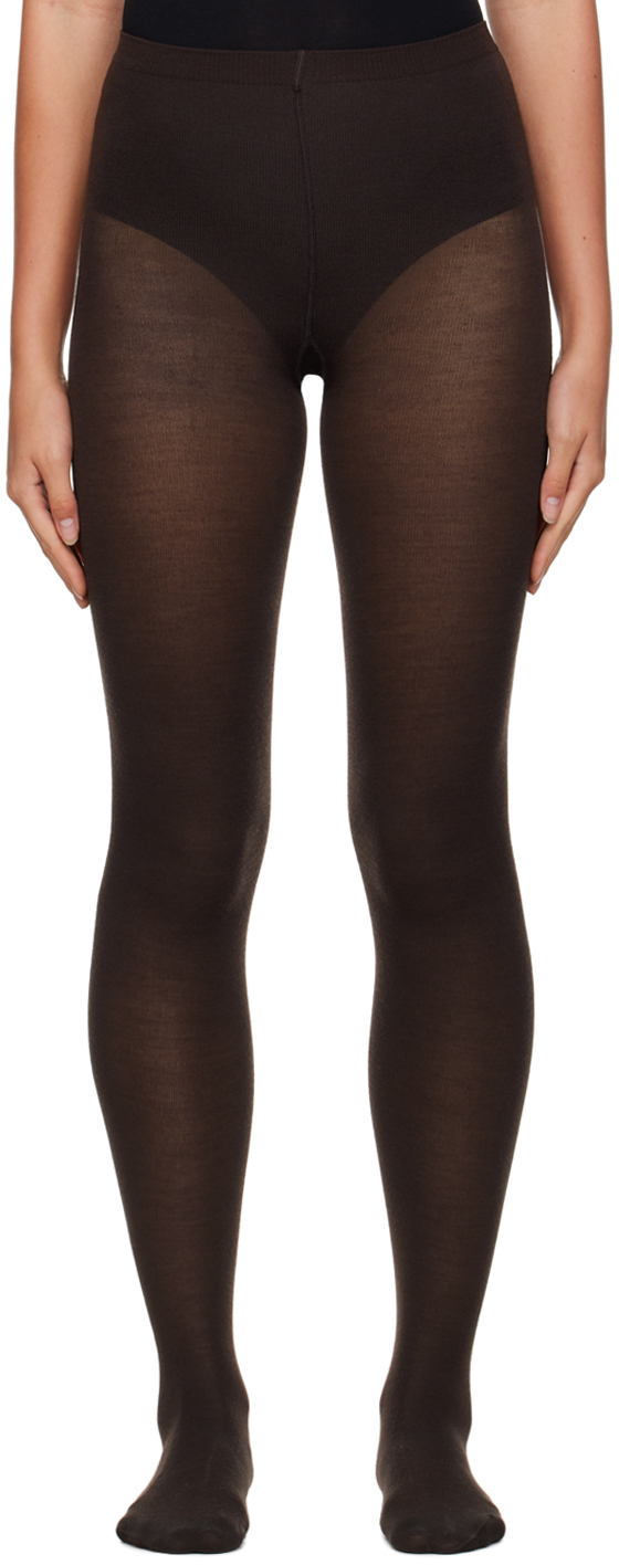 Wolford Brown Wool Tights In 4825 Soft Cacao