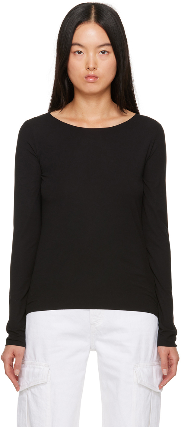 Shop Wolford Black Aurora Long Sleeve T-shirt In 7005 Black