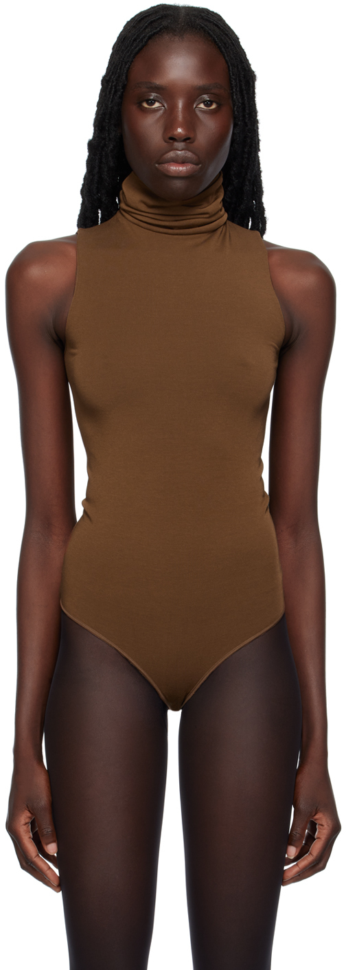 Wolford Colourado Shimmer Turtleneck Bodysuit In Brown
