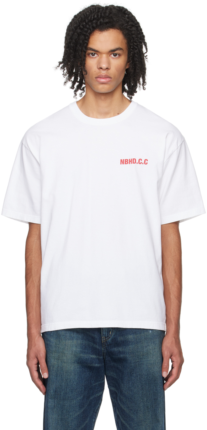 White Printed T-Shirt by Neighborhood on Sale