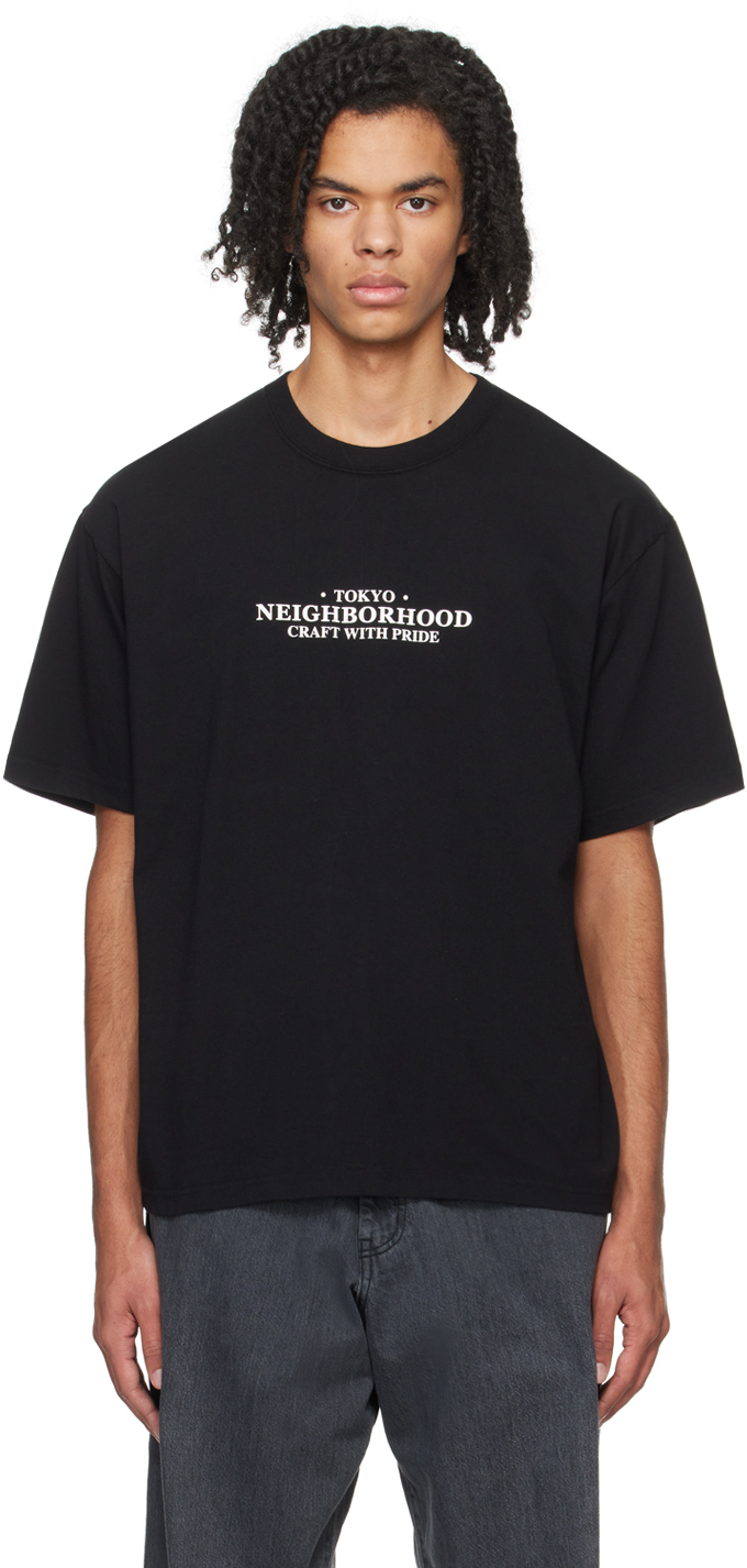 Black Printed T-Shirt by Neighborhood on Sale
