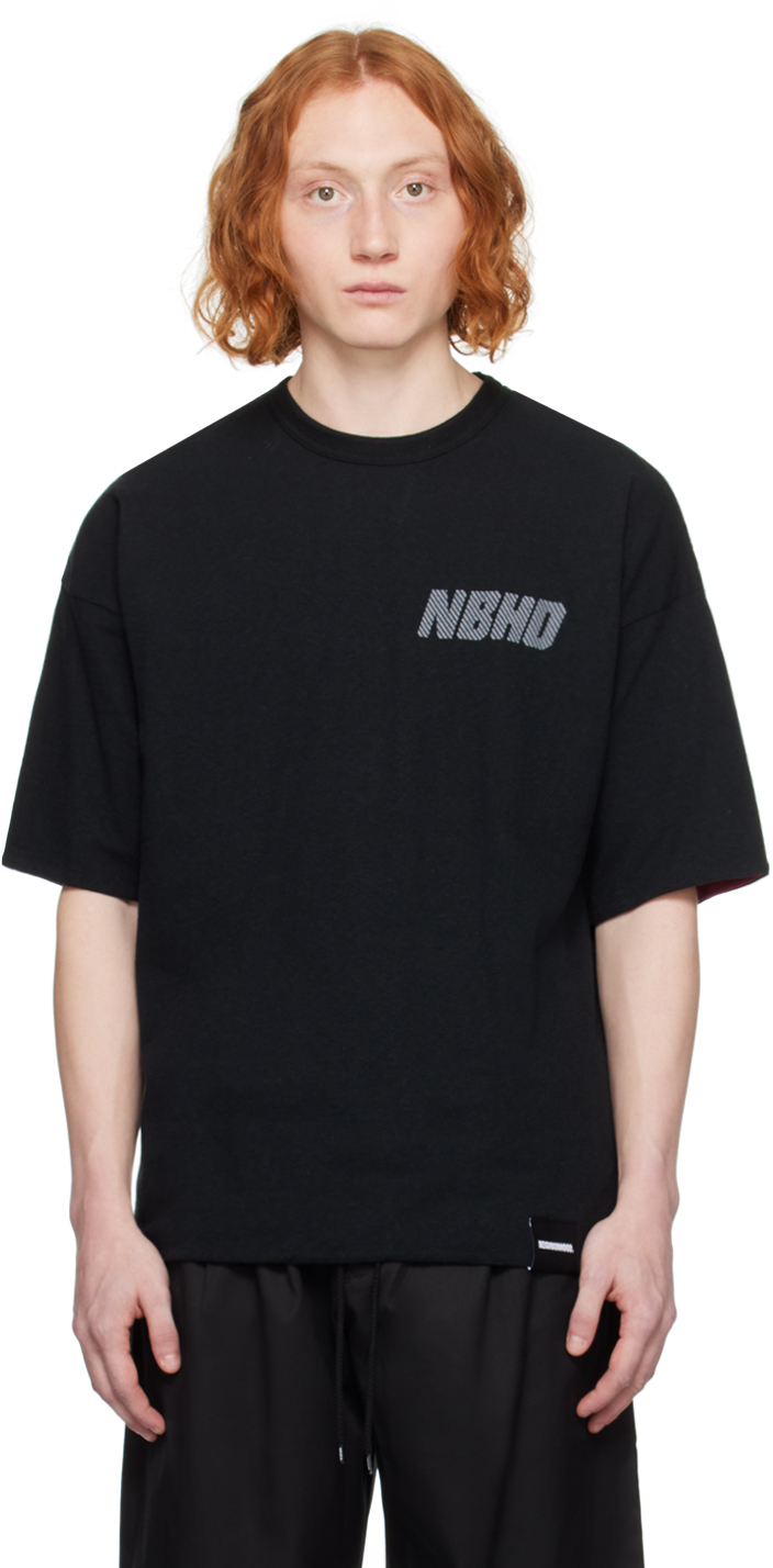 Neighborhood Black & Burgundy Reversible T-shirt In Black X Burgundy