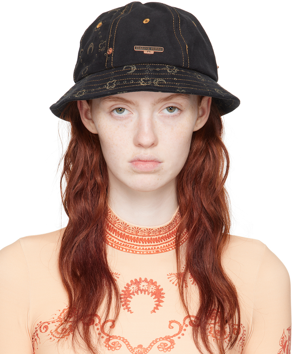 Black Regenerated Denim Bell Bucket Hat