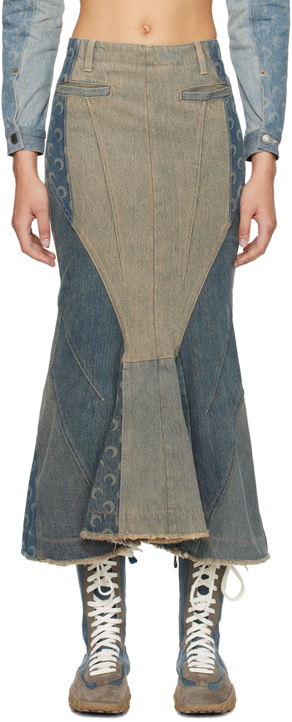 Marine Serre Regenerated Denim Flared Midi Skirt In Gr30
