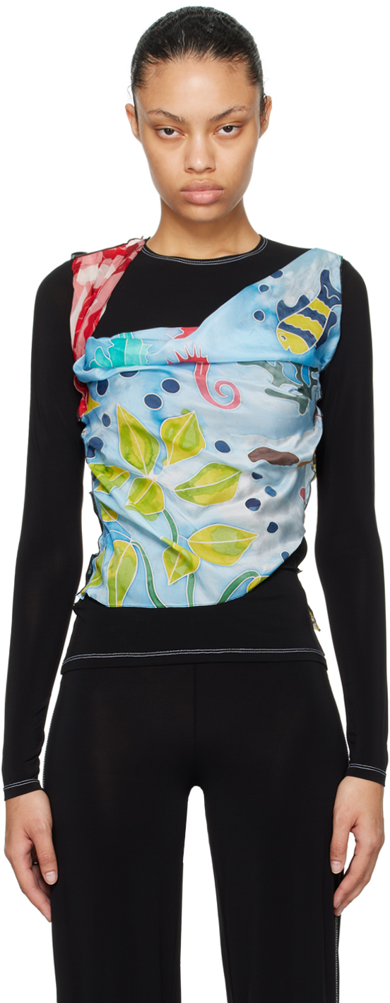 Multicolor Scarves Long Sleeve Blouse