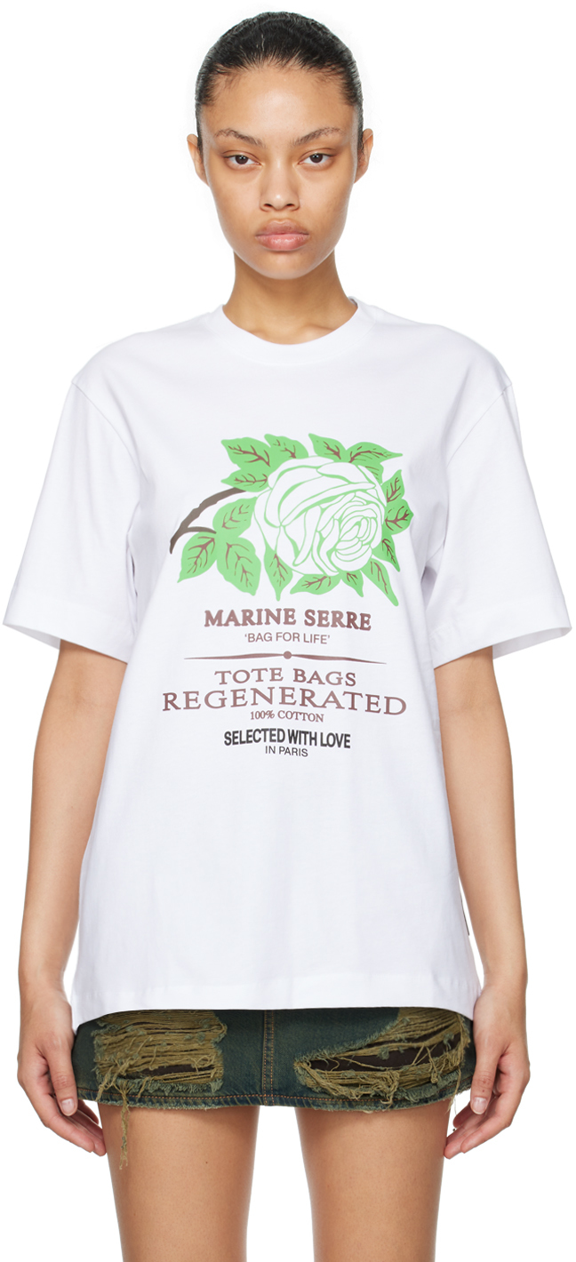 Marine Serre Text-print Cotton T-shirt In White