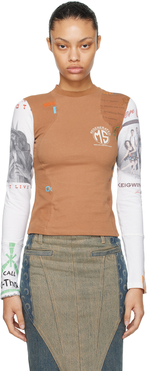 Marine Serre Brown & White Regenerated Long Sleeve T-shirt In Br51