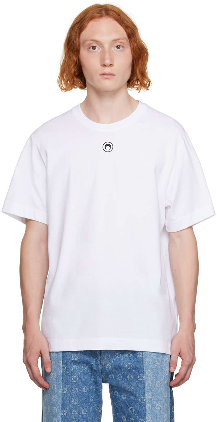 White Embroidered T-Shirt by Marine Serre on Sale