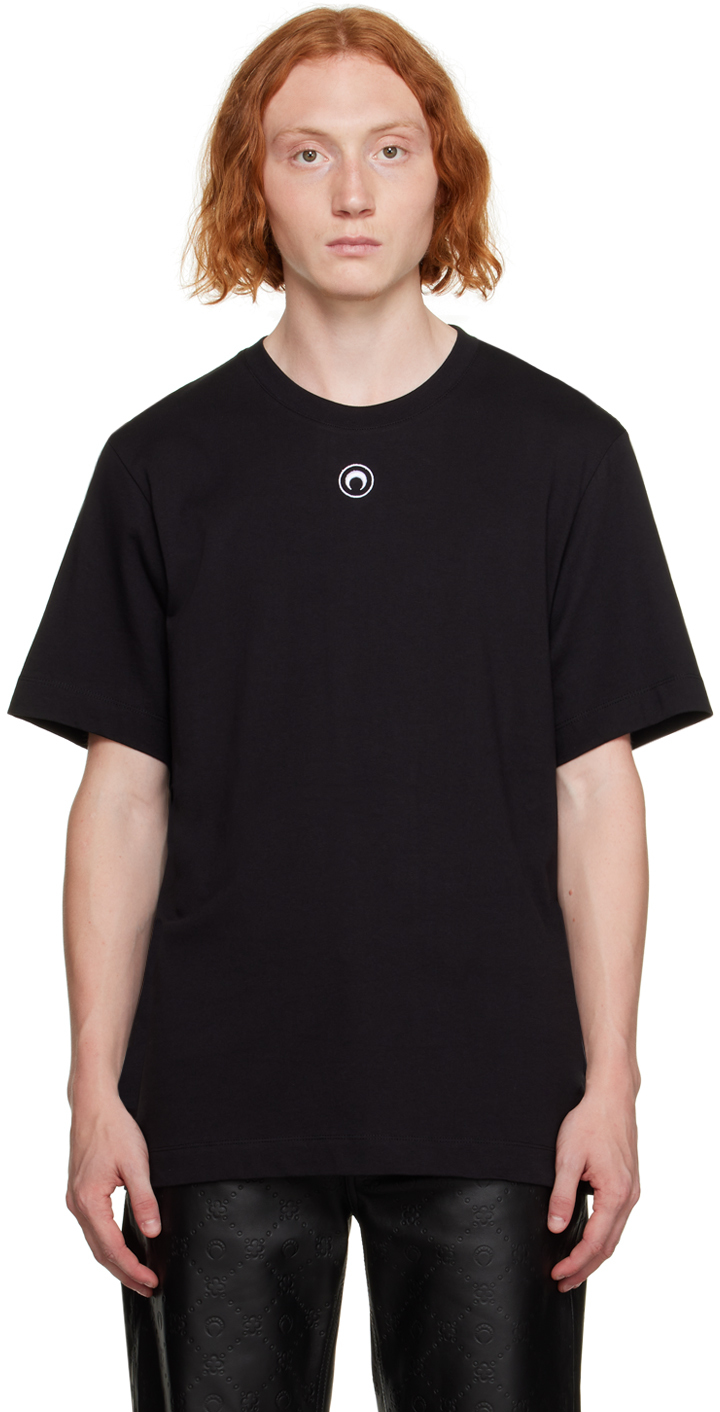Marine Serre: Black Embroidered T-Shirt | SSENSE Canada