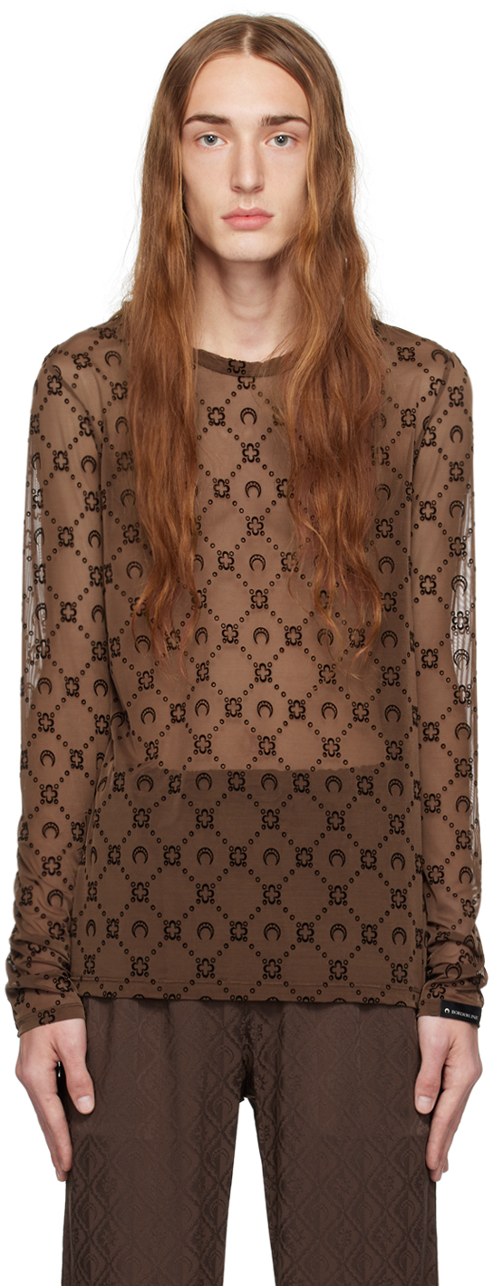 Marine Serre: Brown Moonogram Long Sleeve T-Shirt | SSENSE Canada