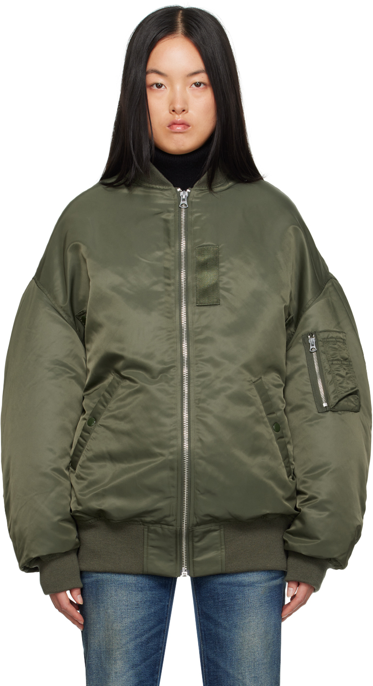 R13 Green Zip Out Down Bomber Jacket In Olive