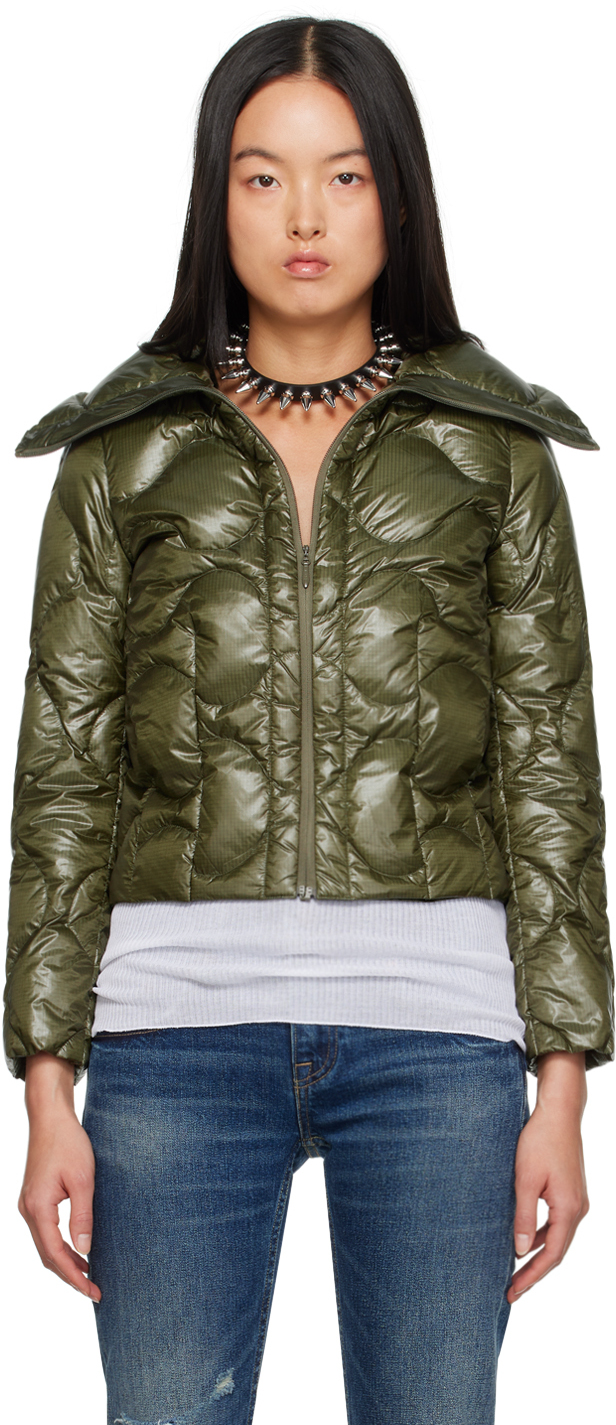 R13 Green Quilted Down Jacket In Olive