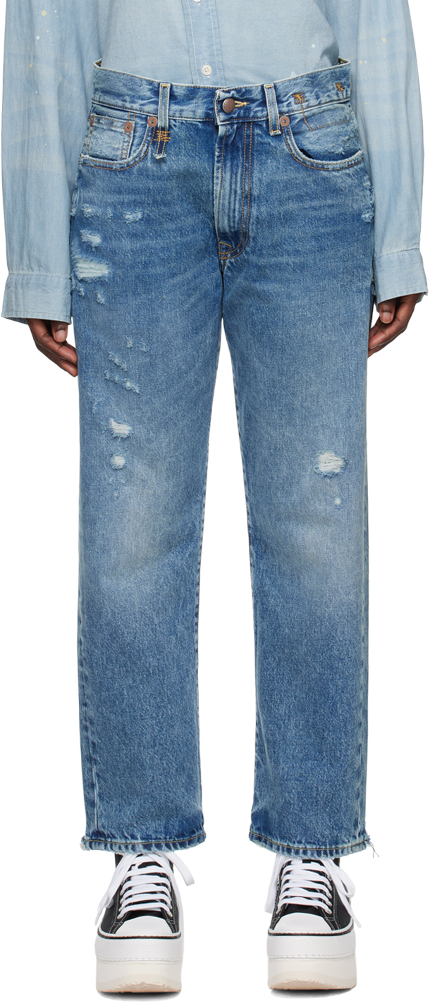 Shop R13 Blue Boyfriend Jeans In Bain W Rips