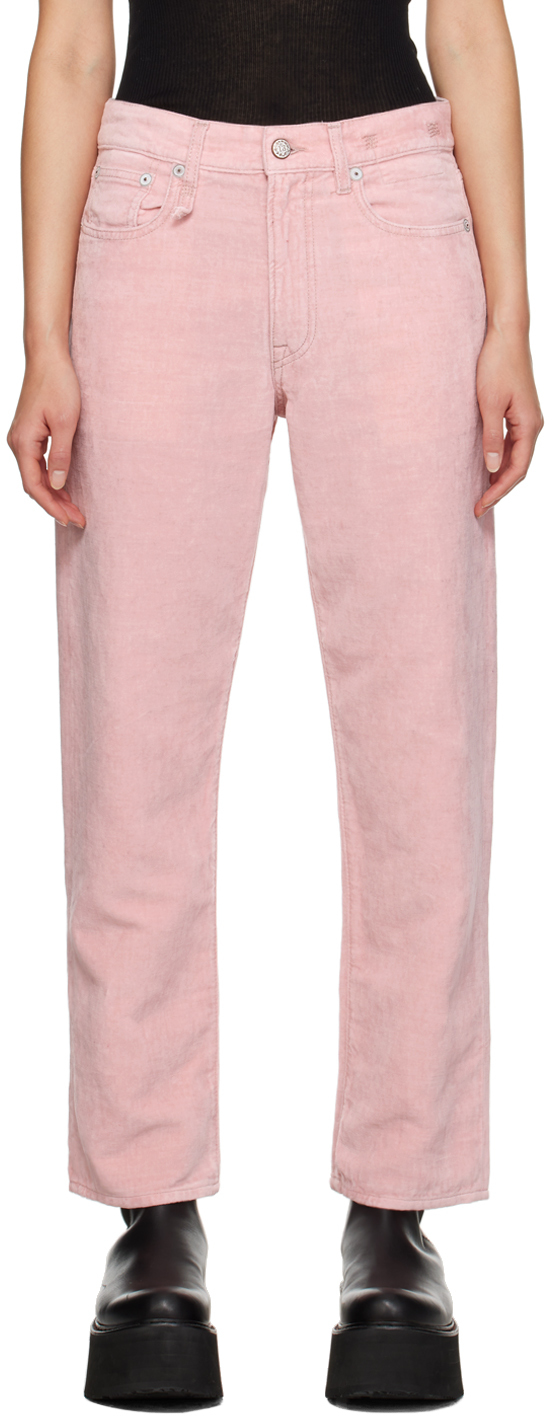 R13 Pink Boyfriend Jeans In Faded Pink Velvet