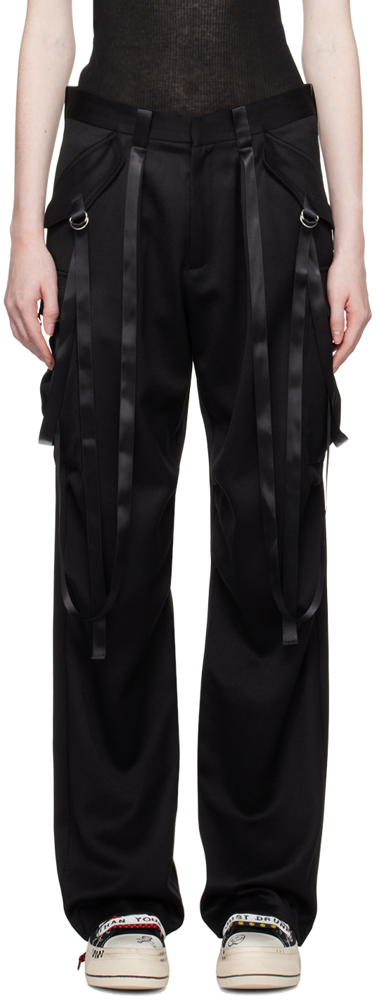 R13 BLACK ARTICULATED TUXEDO TROUSERS