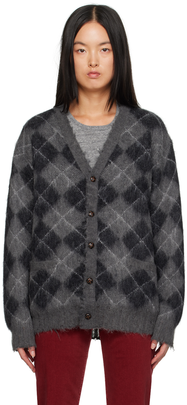 Shop R13 Gray Distressed Cardigan In Charcoal W/black Arg