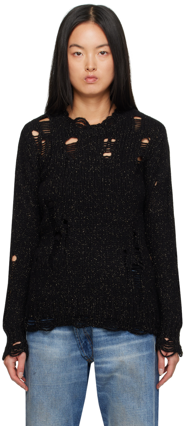 R13 Black Grunge Sweater In Black Glitter