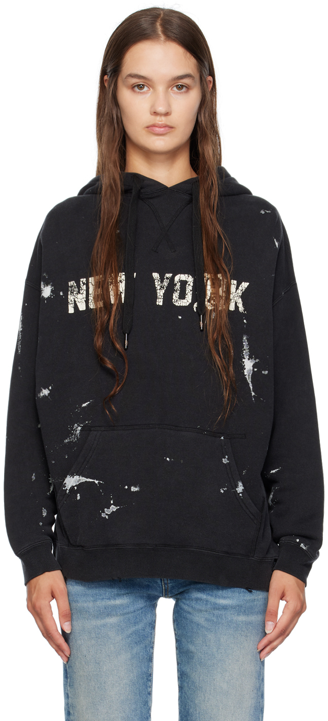 R13 Women's New York Hoodie, Acid Black, S at  Women's