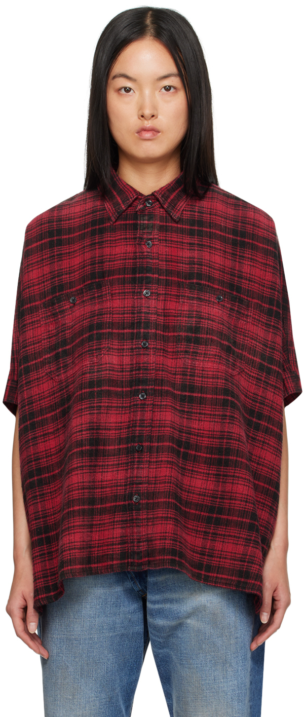 R13 Red Oversized Shirt In Red Plaid