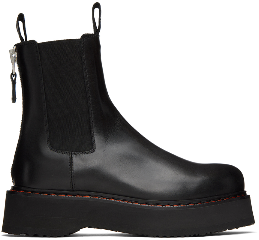 R13: Black SIngle Stack Boots | SSENSE Canada