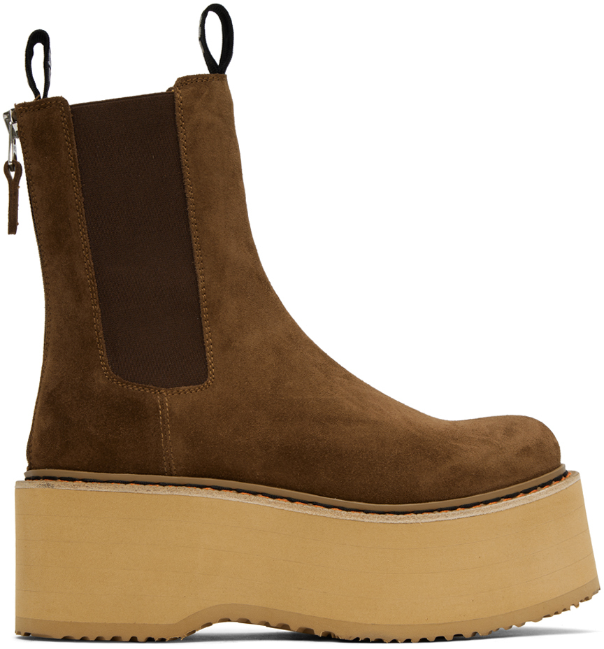 R13 Brown Double Stack Chelsea Boots In Brown Suede