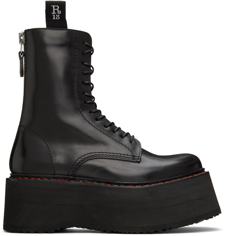 R13: Black Double Stack Boots | SSENSE UK