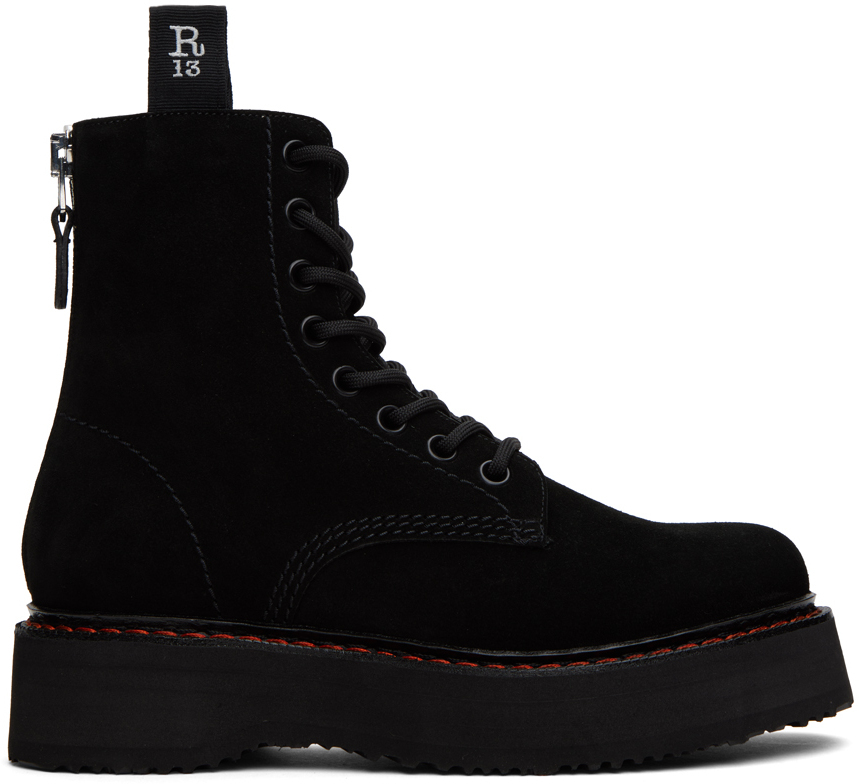 Shop R13 Black Single Stack Boots In Black Suede