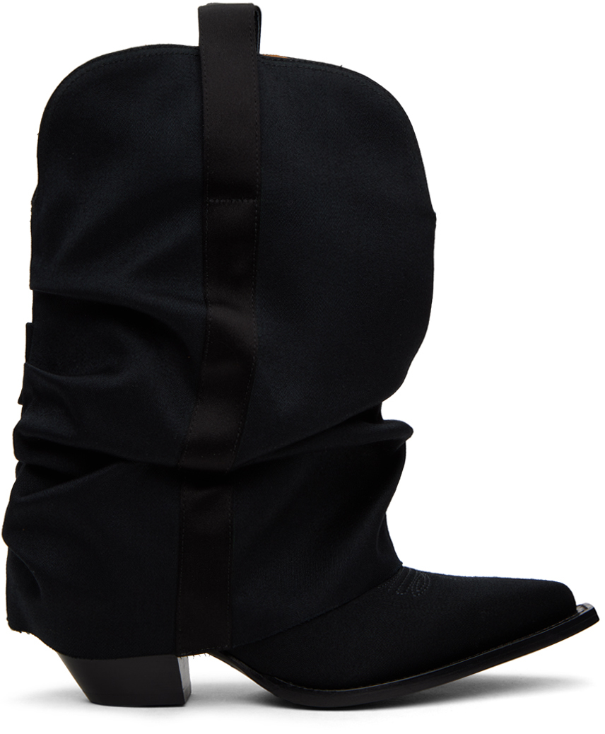 Black Chunky Sleeve Cowboy Boots
