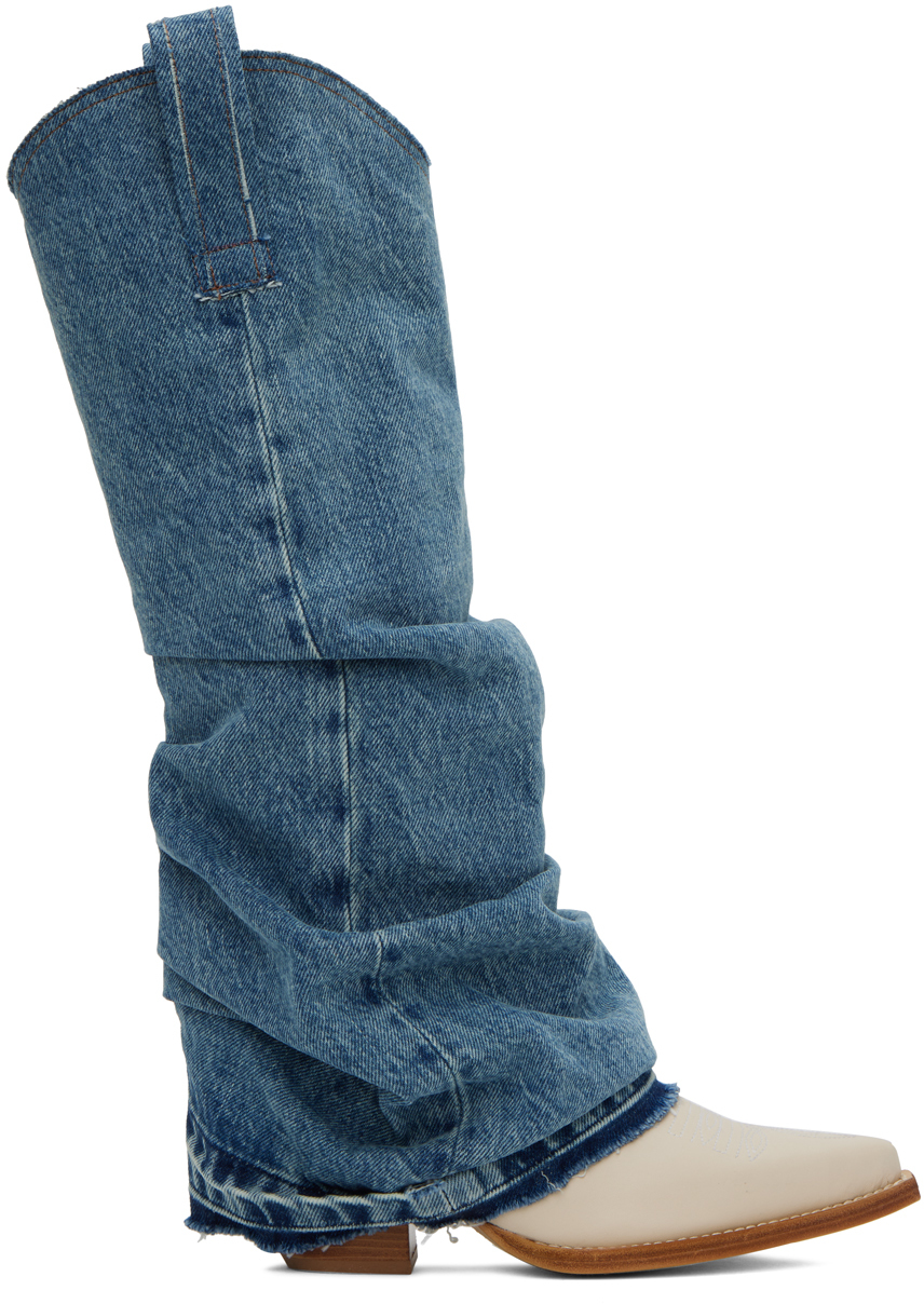 R13 Mid Cowboy Boots With Sleeves In Indigo