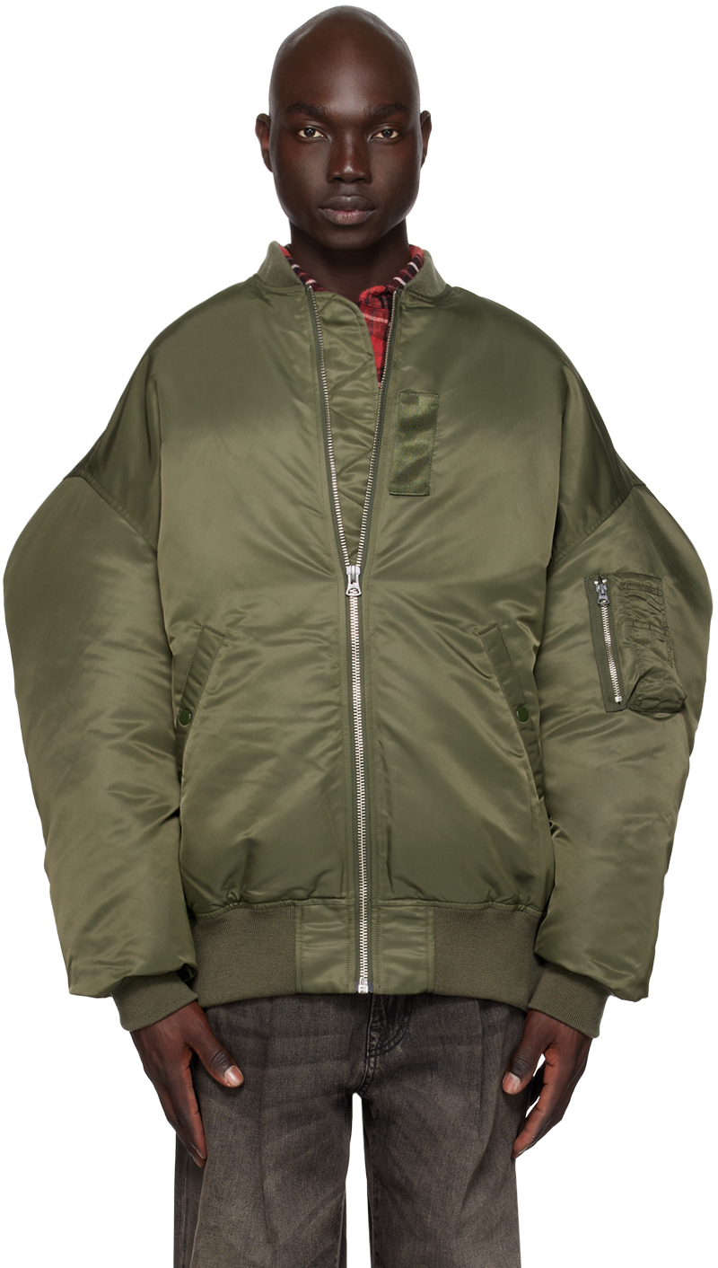 R13 Khaki Zip Out Down Bomber Jacket In Olive