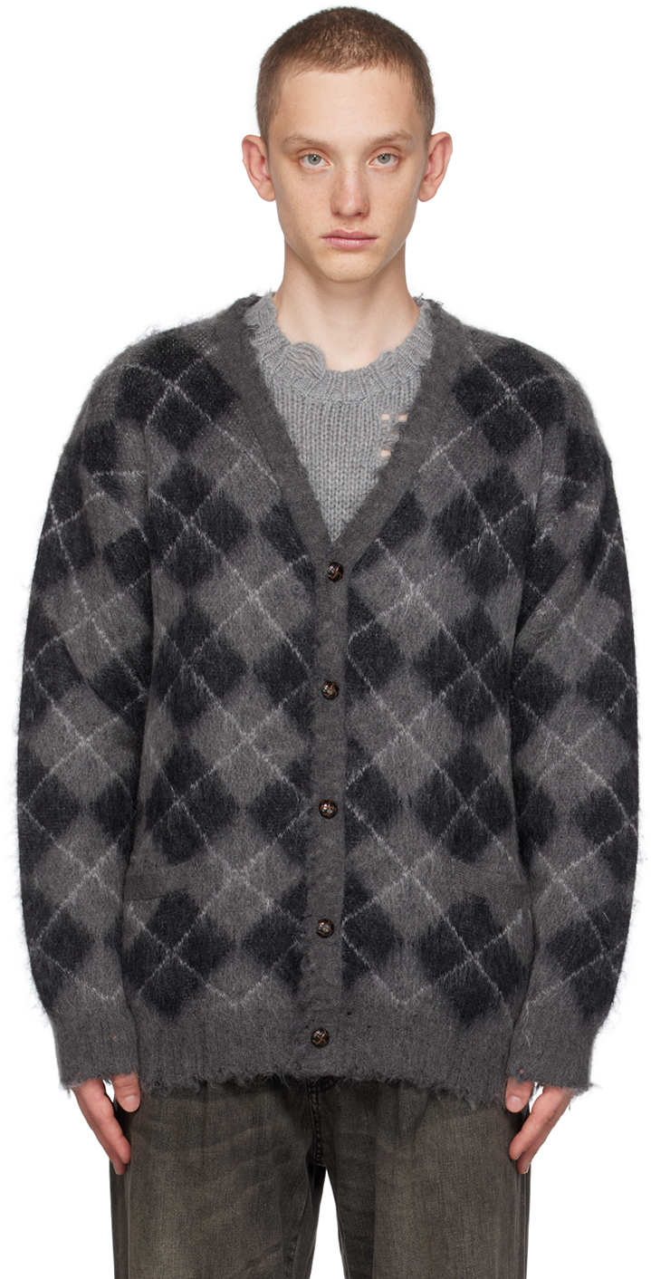 R13 argyle-knit Mohair Wool-Blend Cardigan - Grey