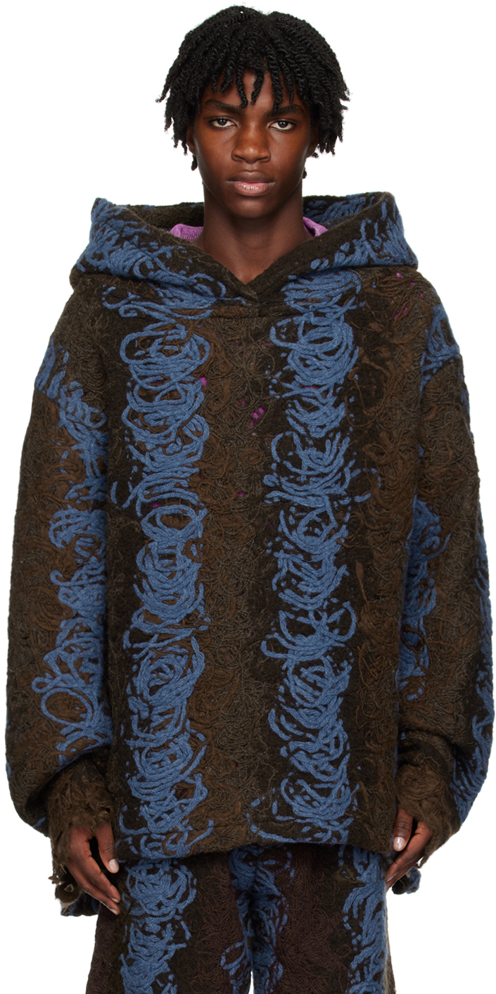 Vitelli Brown Scalloped Hoodie In M3 Brown And Blue